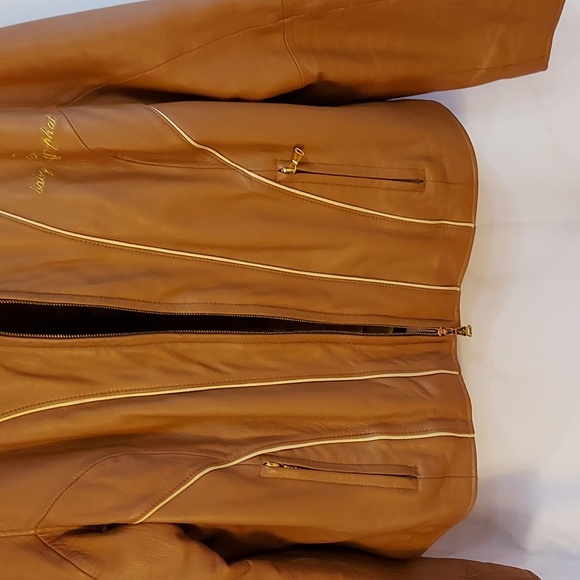 Baby Phat Women's Moto Leather Jacket Tan Cream Piping Removable Lining … - Picture 4 of 16